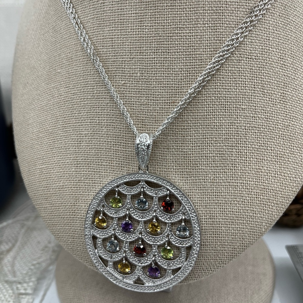 Ross-Simons Sterling Silver Multi-Gemstone Necklace – Vintage Statement Piece - Picture 13 of 17